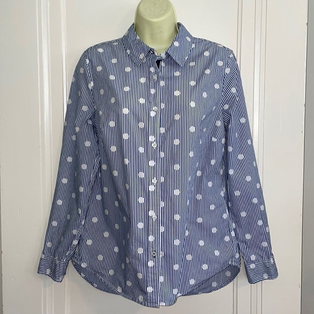 Max Jeans blue & white striped with polka‎ dots button down shirt
